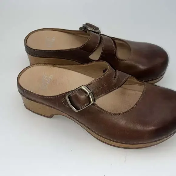 Dansko Martina Brown Leather Mary Jane Clogs size 38 EU 7.5 US professional shoe - Picture 4 of 7